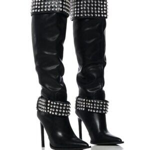 AZALEA WANG " STUDDED STALLION " SILVER STUDDED BLACK BOOT(BRAND NEW !!!…
